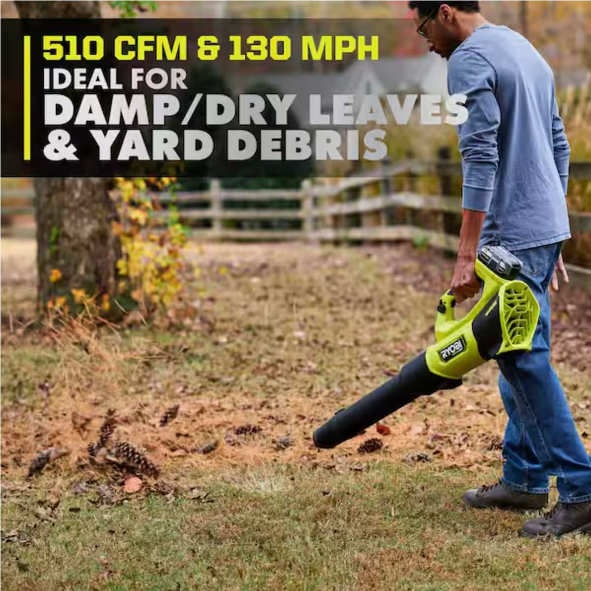 RYOBI ONEAND HP 18V BRUSHLESS Whisper Series 130 MPH 510 CFM Cordless Battery
