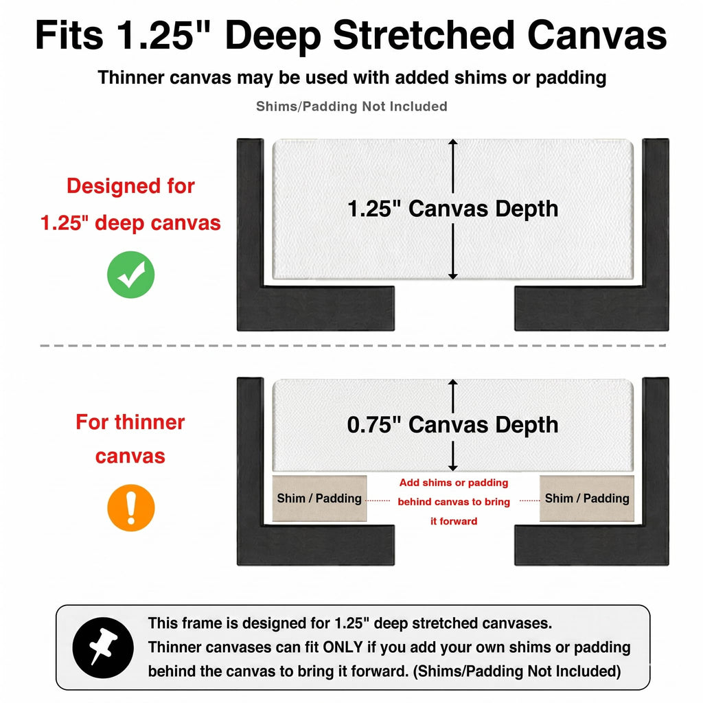 Canvas Floater Frame for Finished Canvas Art, 1.25" Deep Floating Shadow Gap