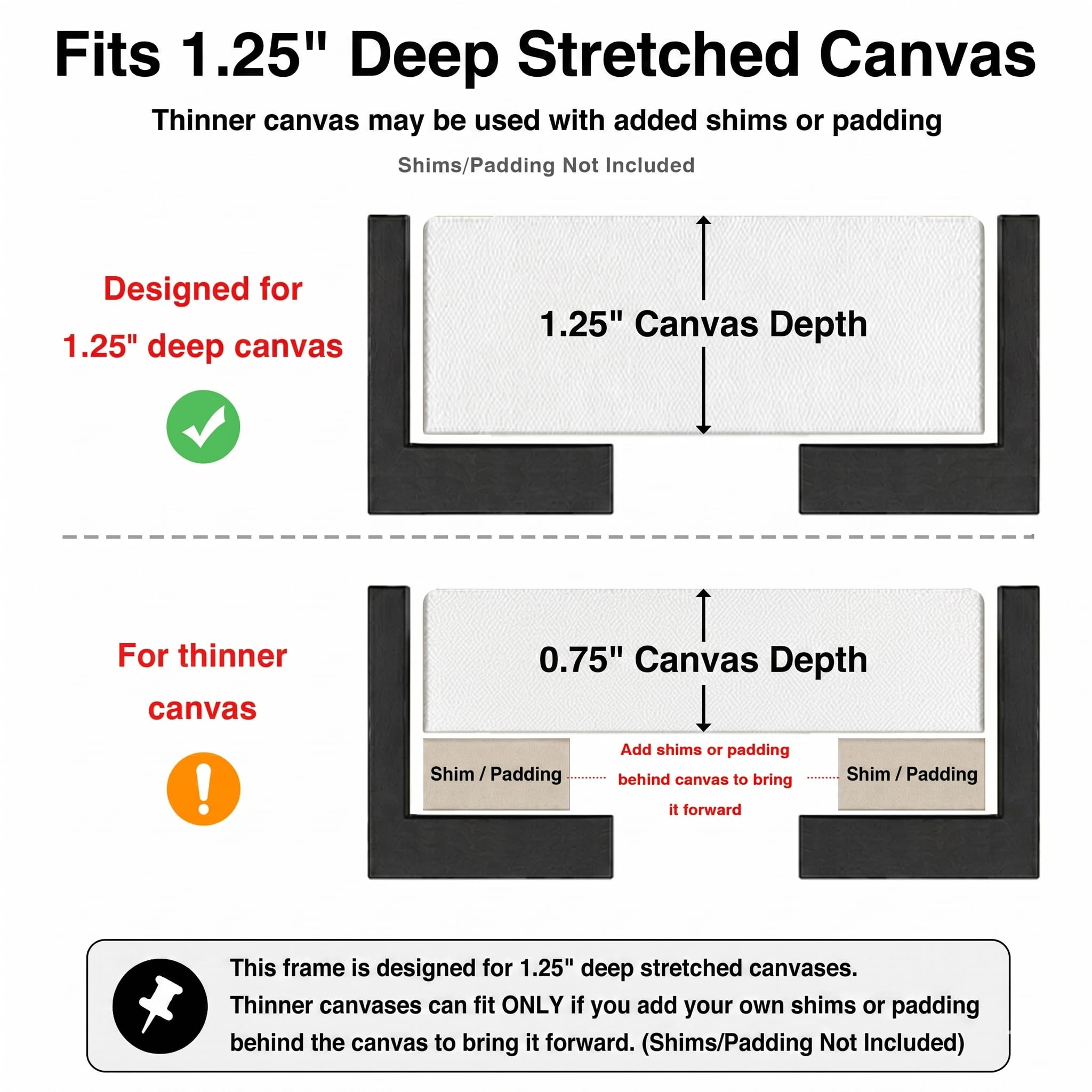 Canvas Floater Frame for Finished Canvas Art, 1.25" Deep Floating Shadow Gap