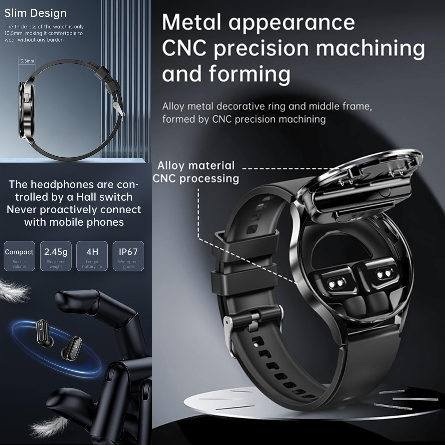 X10 Smart Watch with Earbuds for iPhone Android Smartphones 1.39 Inch Round