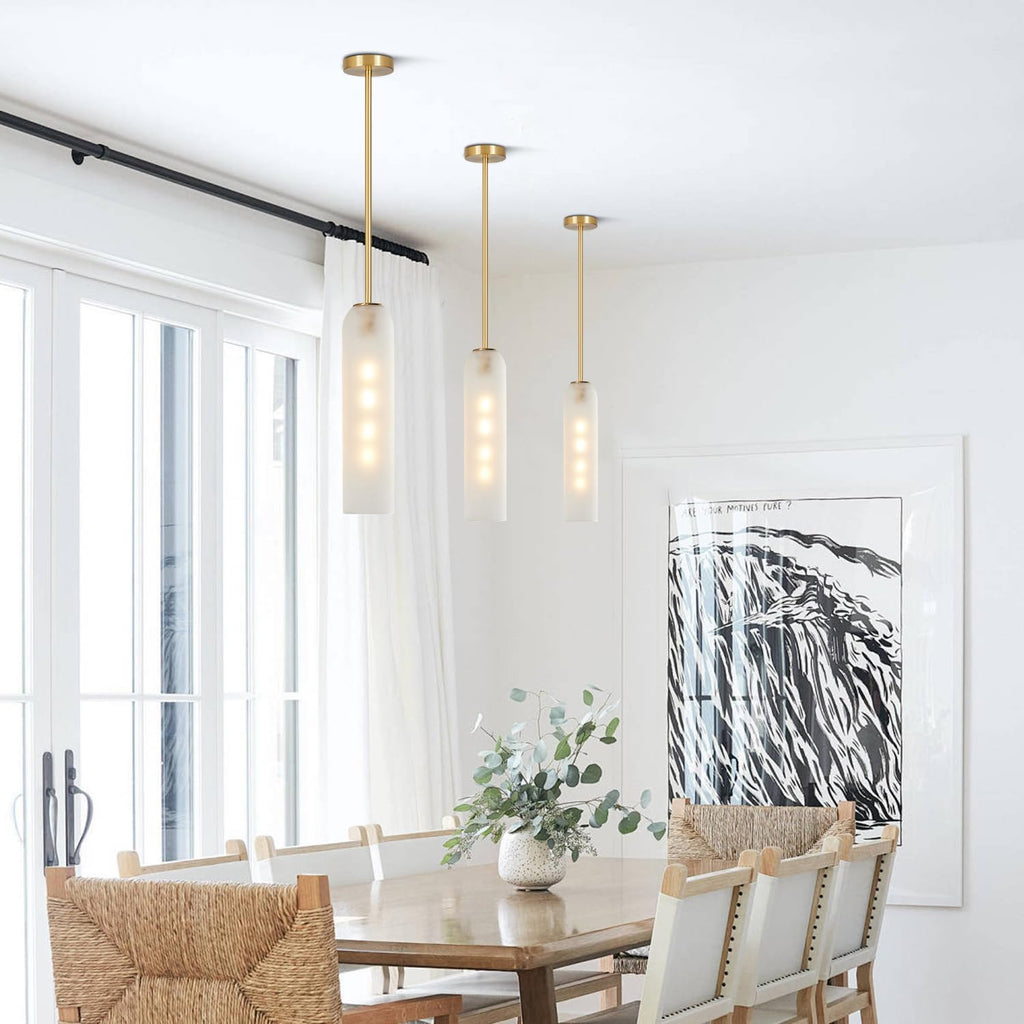 BOKT Gold Pendant Light Milk Glass Cylinder Hanging Lamp Brass Kitchen Island