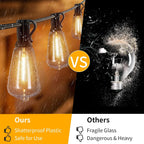 TAICORE Outdoor String Lights with ST38 Clear Globe Bulbs, Black Cord,