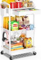 3 Tier Rolling Cart Drawer Bathroom Storage Organizer 2 Lockable Wheels White