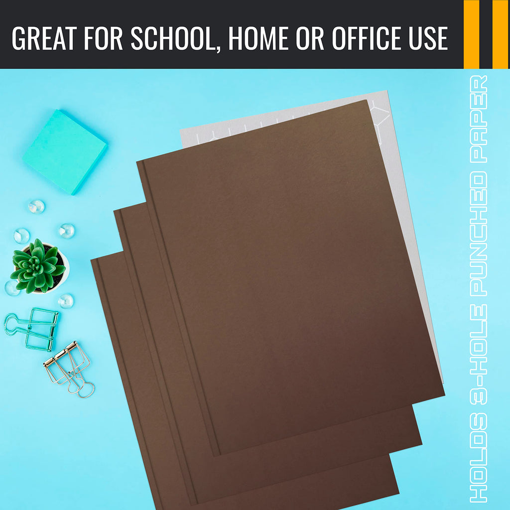 Better Office Products Brown Paper 2 Pocket Folders with Prongs, Matte Texture,