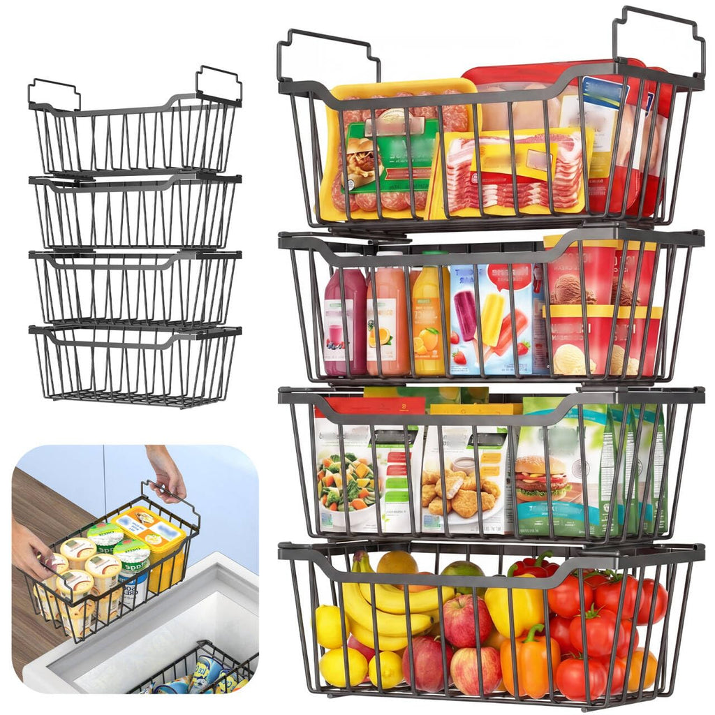 Goovilla Freezer Organizer Bins with Foldable Handle, 8 Pack Stackable Freezer