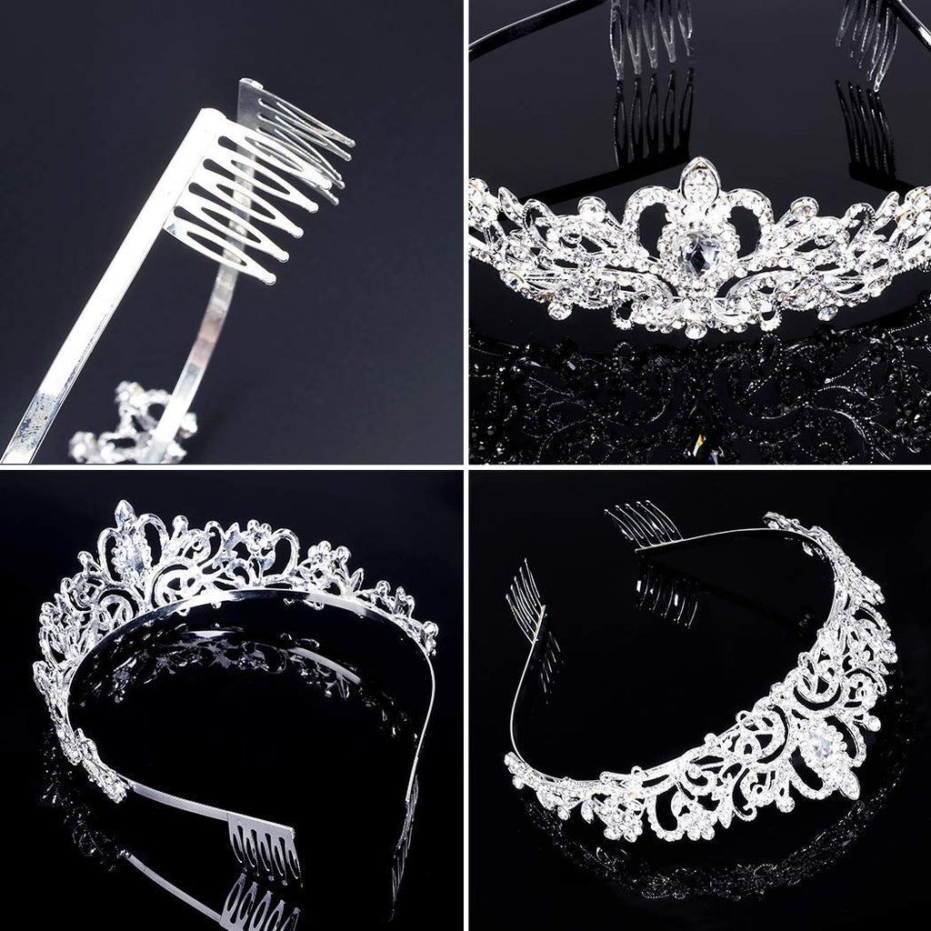 COCIDE Silver Jewelry Set Women Crystal Tiara Necklace Earrings Set