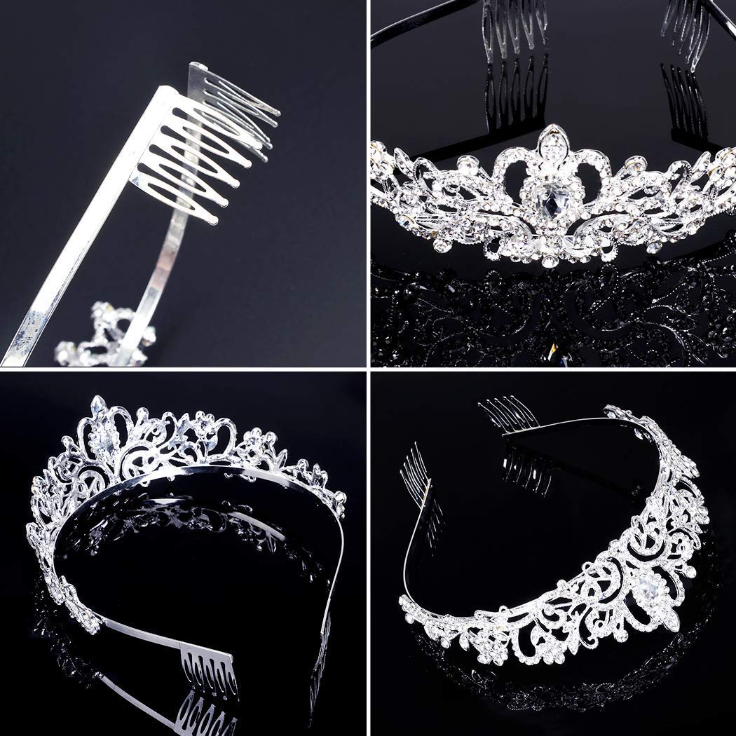 COCIDE Silver Jewelry Set Women Crystal Tiara Necklace Earrings Set