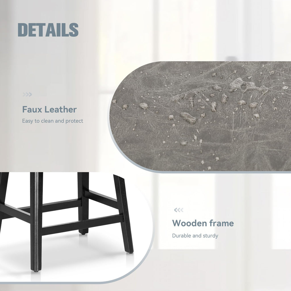 Erste!Bravo Grey Solid Wood Bar Stools Set of 2 for Kitchen Counter Height