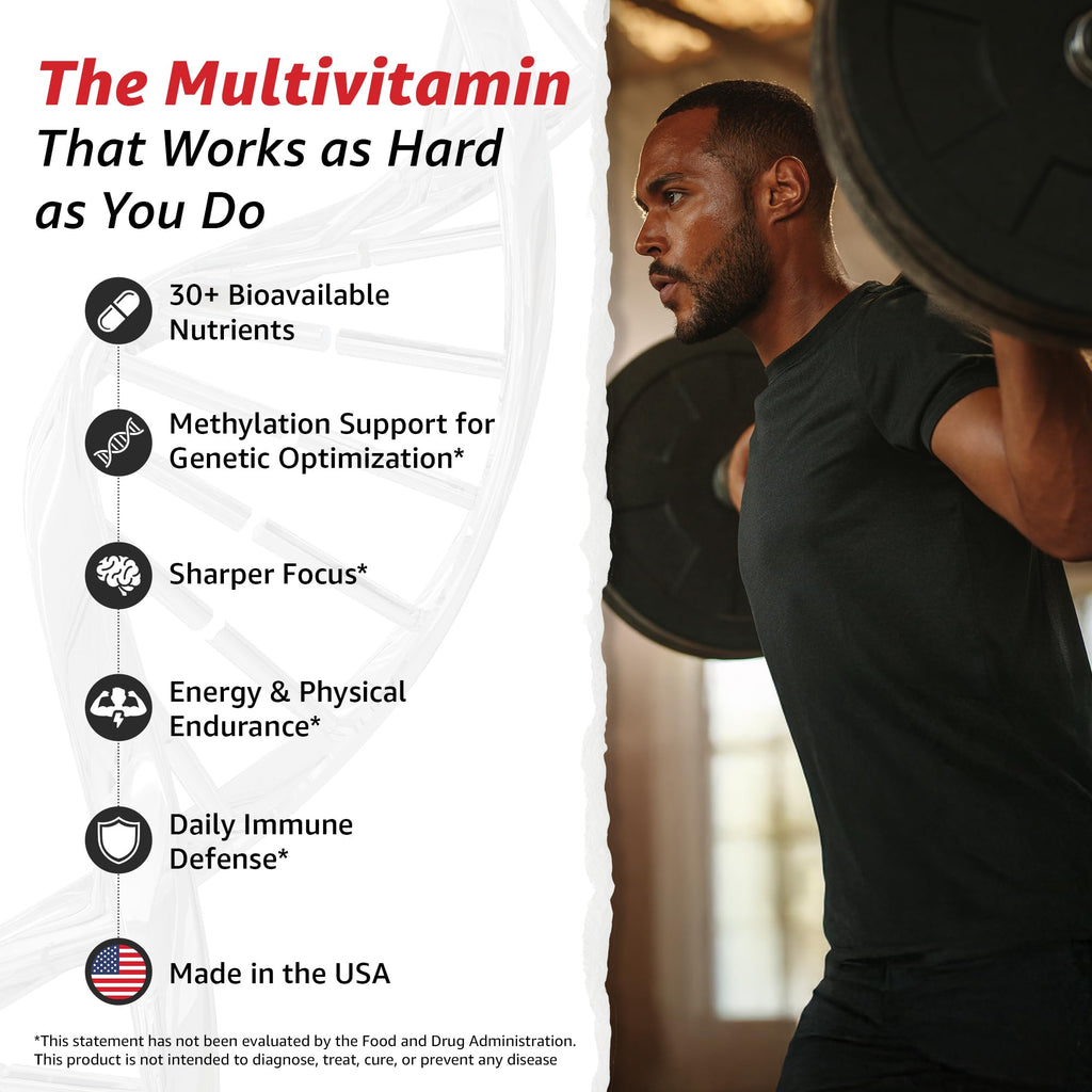 10X Health Optimize Methylated Multivitamin for Men and Women - 90 Capsules, 34 in 1 Formula with 800 mcg of Vitamin B12, 5-MTHF, NAC - Methyl B Complex