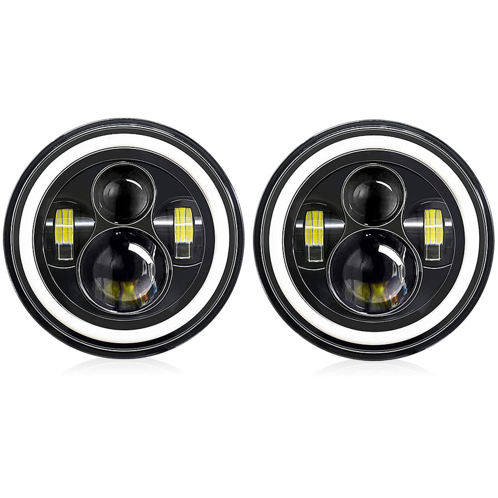 Shkalacar 7inch LED Headlight H4 140W Angel Eyes Round Headlights 4 Modes