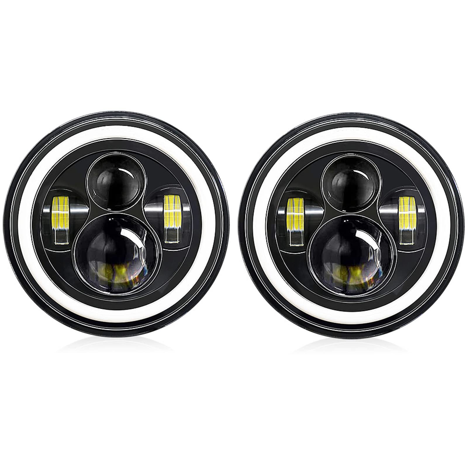 Shkalacar 7inch LED Headlight H4 140W Angel Eyes Round Headlights 4 Modes