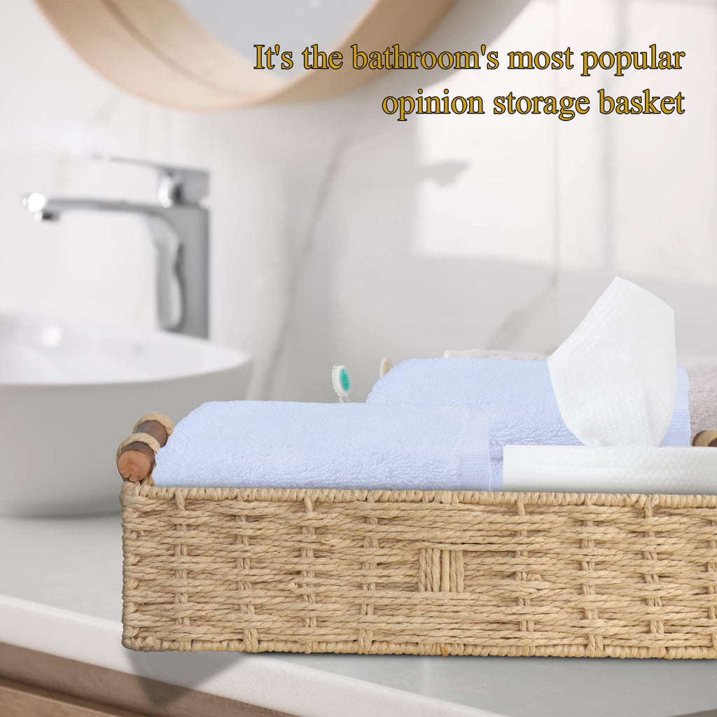 STOBSK Round Paper Rope Storage Basket with Handle, Beige, 14.5in x 6.6in x