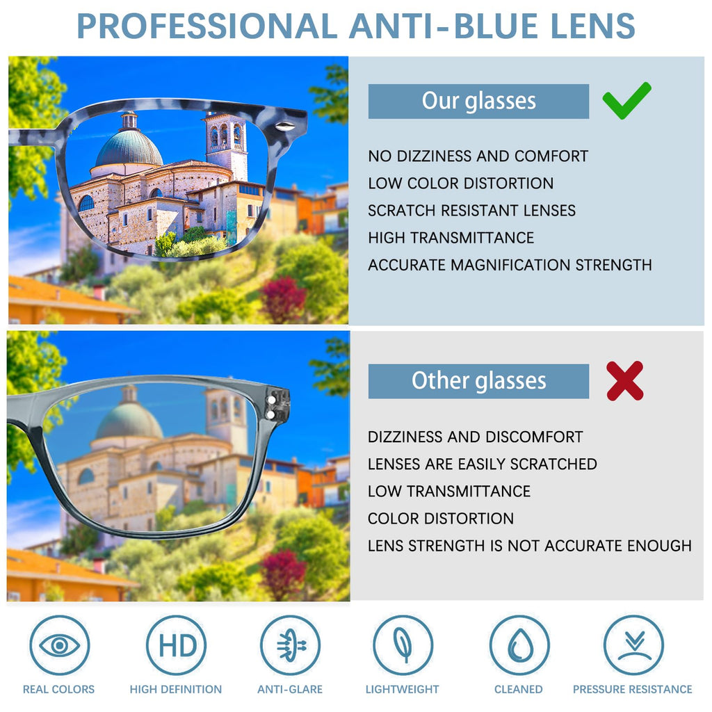 STASTEND Progressive Multifocal Anti Blue Light Reading Glasses for Women and