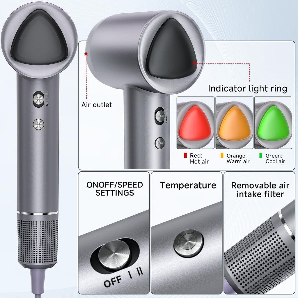 Professional Ionic Hair Dryer 160000RPM Fast Dry Low Noise with Diffuser
