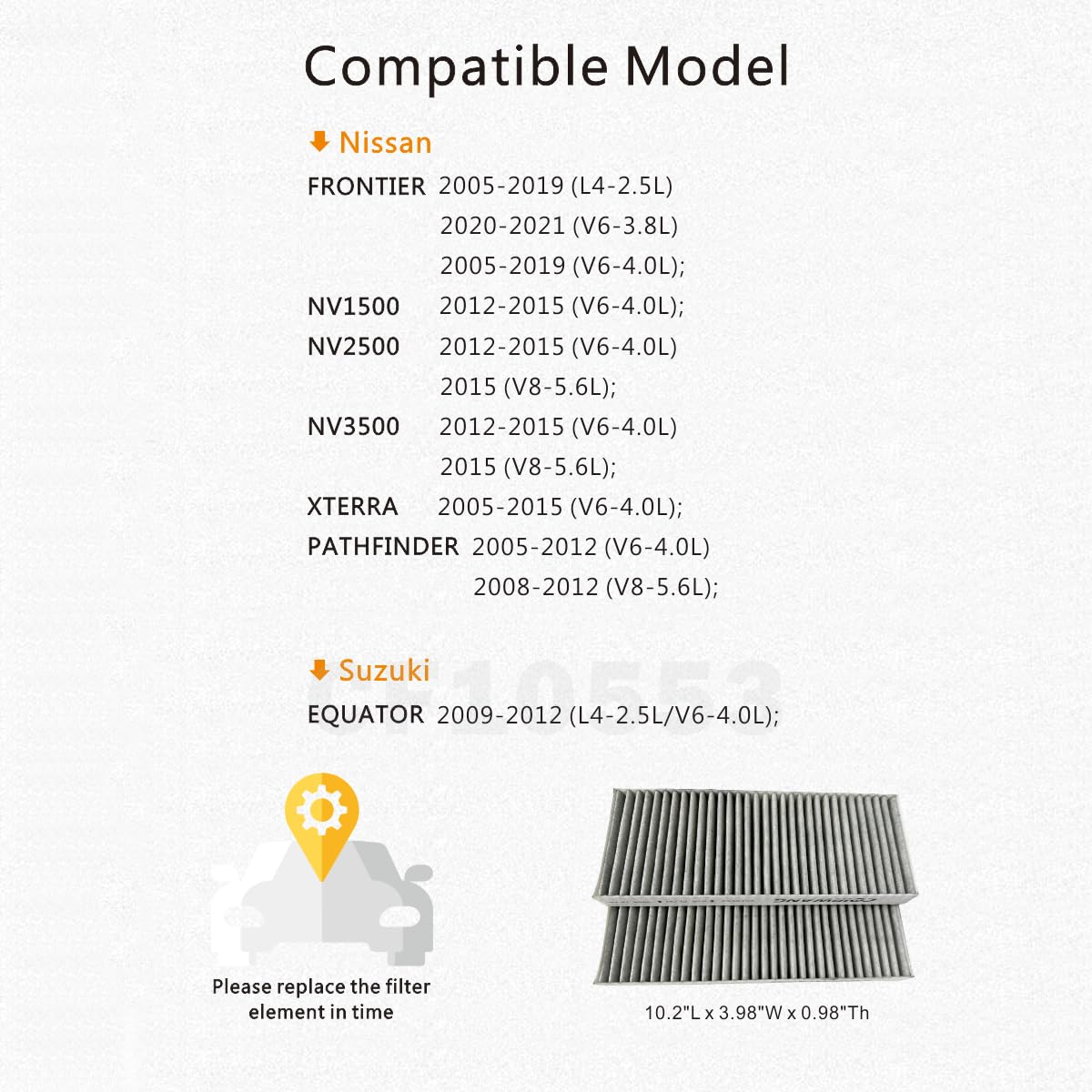 COIRWANG CF10553 Cabin Air Filter Compatible with 2005-2021 Nissan