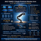 AVLT Single Monitor Arm Desk Mount 17–45  inch Mechanical Spring Full Motion