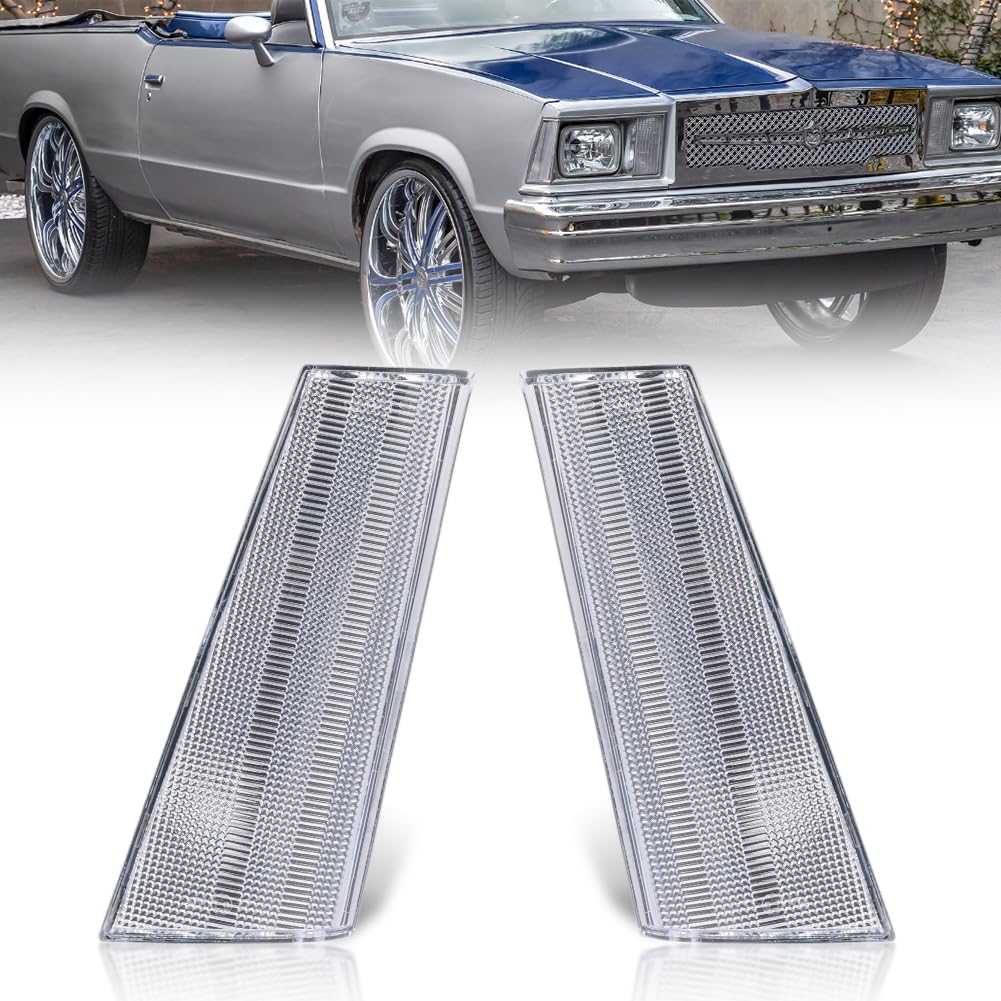 MOTRUM Front Side Marker Lights Housing Compatible with 1978-1979 GMC Caballero, 1978-1979 Chevro-let Malibu/El Camino, [DOT] [IP67 Waterproof] Turn Signal Marker Light Cover [No Bulbs], Clear Lens