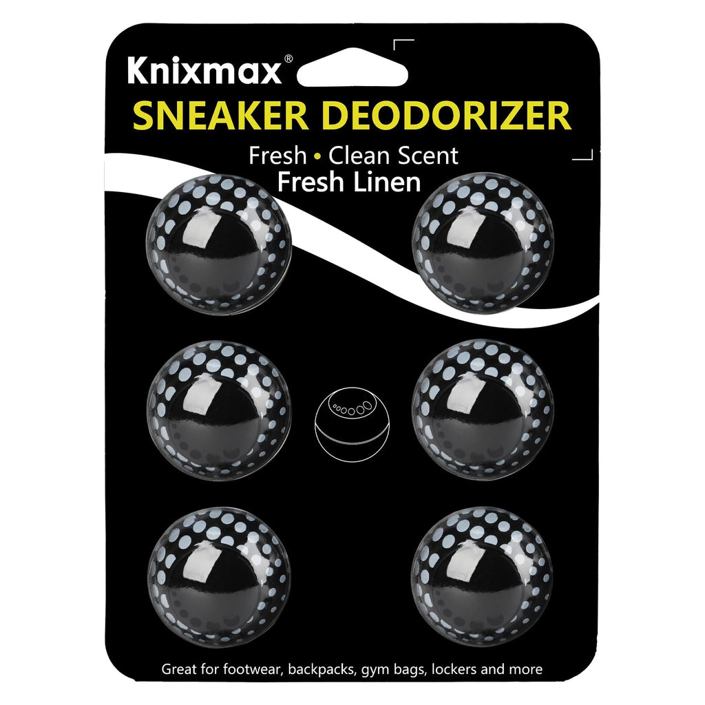 Knixmax Sneaker Deodorizer Shoe Freshener Balls, Odor Eaters for Shoes Boots Mules, Smell Eliminator Ball for Gym Gear Bags and Lockers, Fresh Linen Scent, Pack of 6, Black White