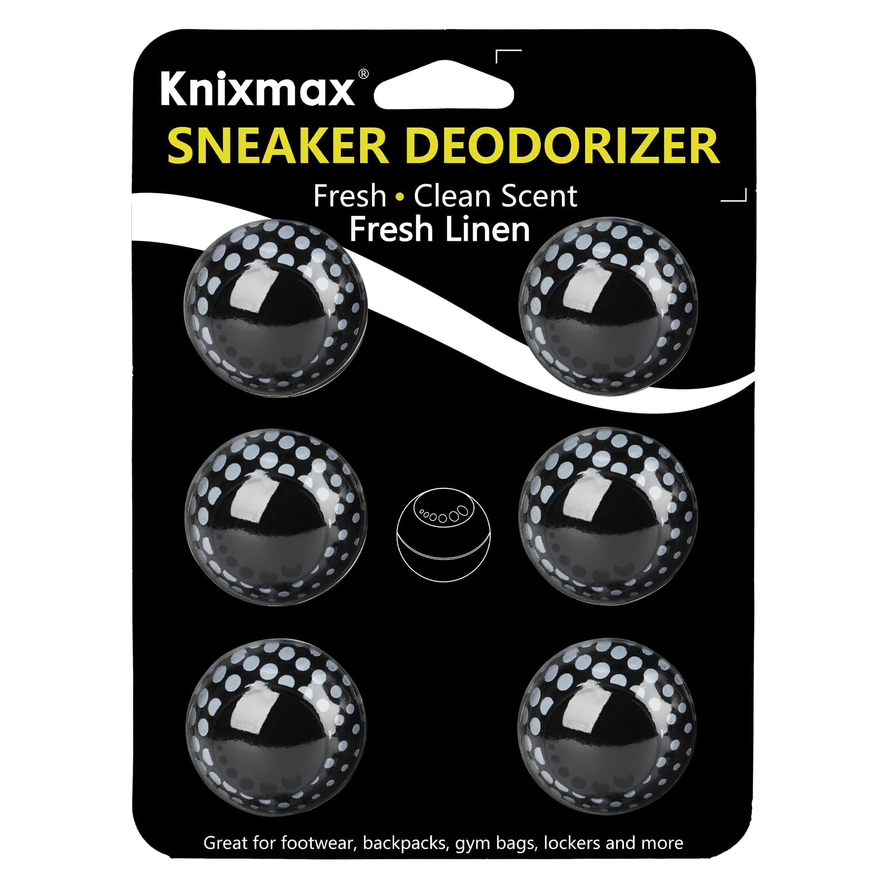 Knixmax Sneaker Deodorizer Shoe Freshener Balls, Odor Eaters for Shoes Boots Mules, Smell Eliminator Ball for Gym Gear Bags and Lockers, Fresh Linen Scent, Pack of 6, Black White