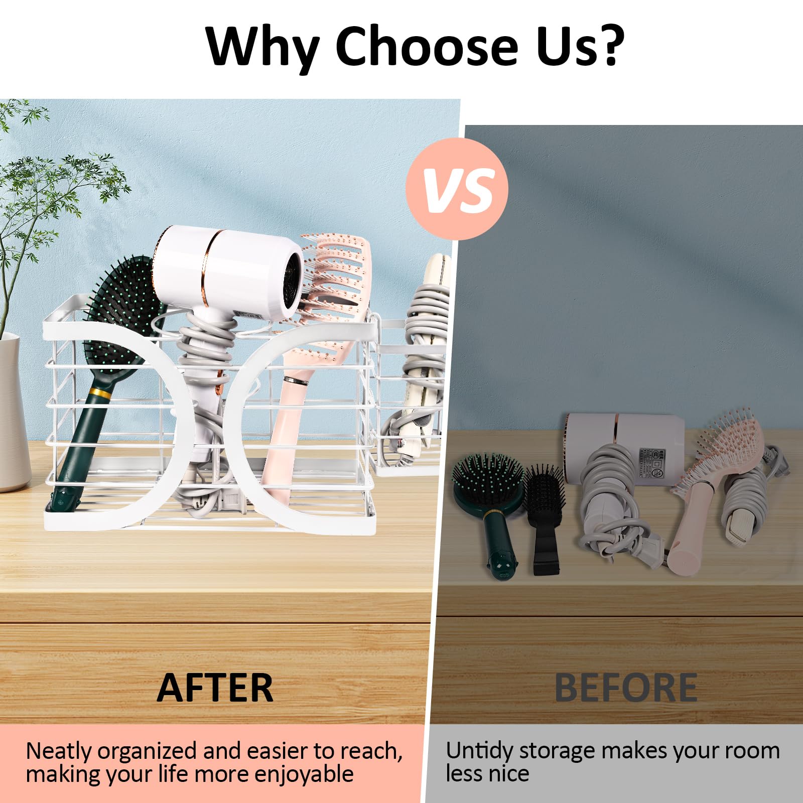 ziroland Elegant White Wall Mounted Hair Dryer Holder - Stylish Bathroom