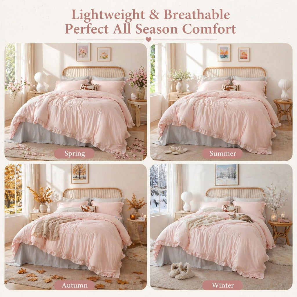 JANZAA Blush Pink Comforter Set Queen – Soft Microfiber, Lightweight All Season
