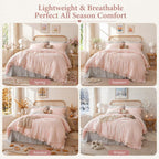 JANZAA Blush Pink Comforter Set Queen – Soft Microfiber, Lightweight All Season