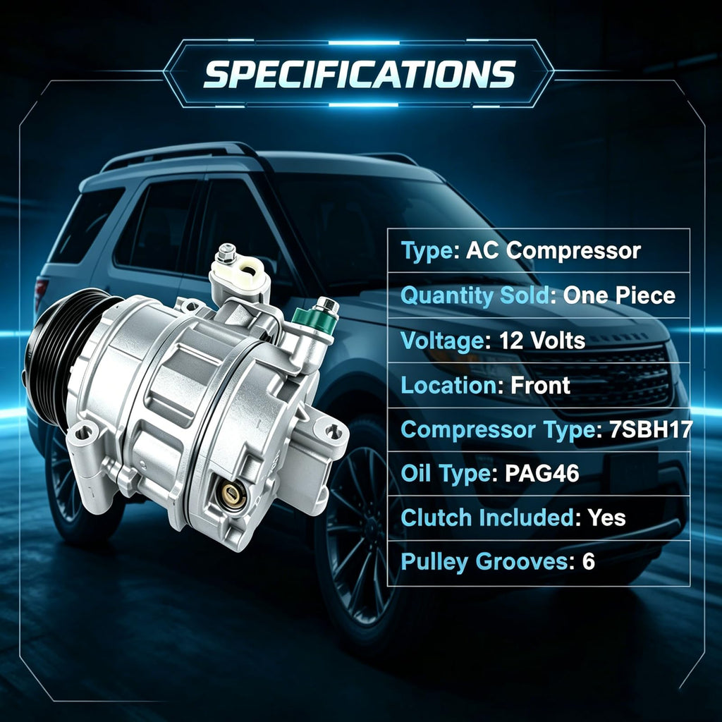 A/C AC Compressor with Clutch Replacement for Ford Explorer 2011-2015 3.5L,
