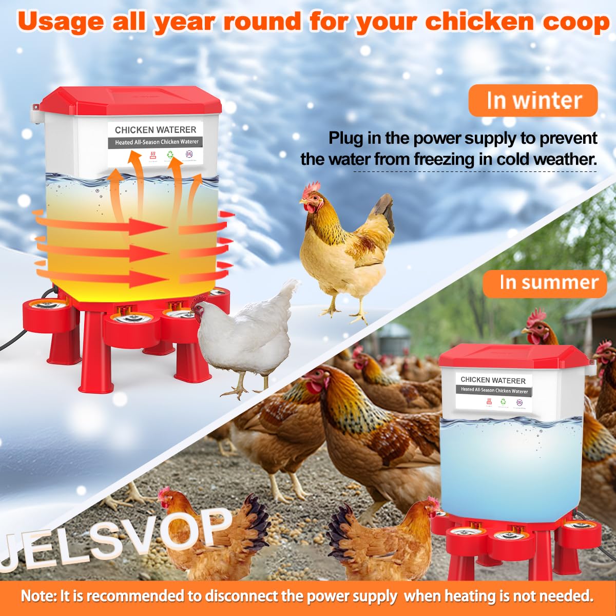 Heated Chicken Waterer 11L Anti-Freeze Poultry Drinker 4 Cups Dark Red