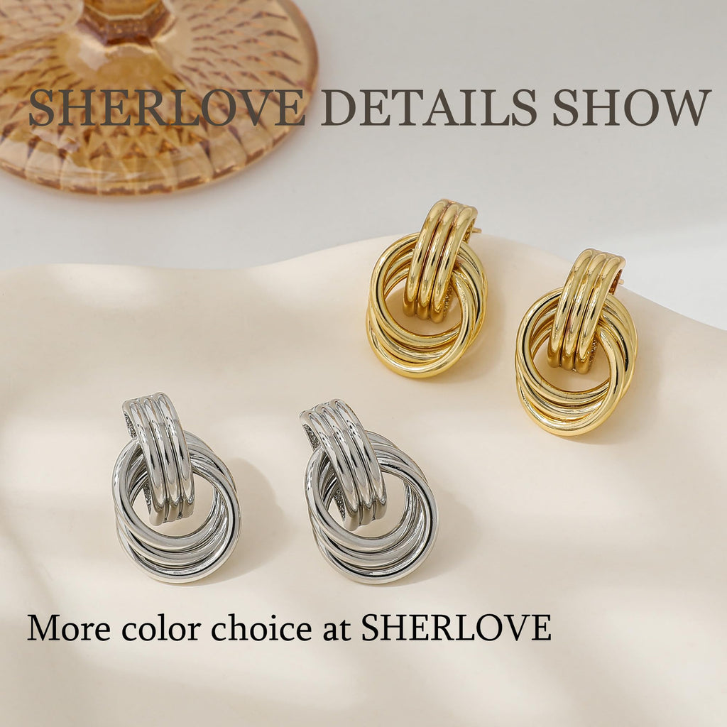 SHERLOVE Trendy Silver Knot Earrings for Women Chunky Statement Drop Dangle