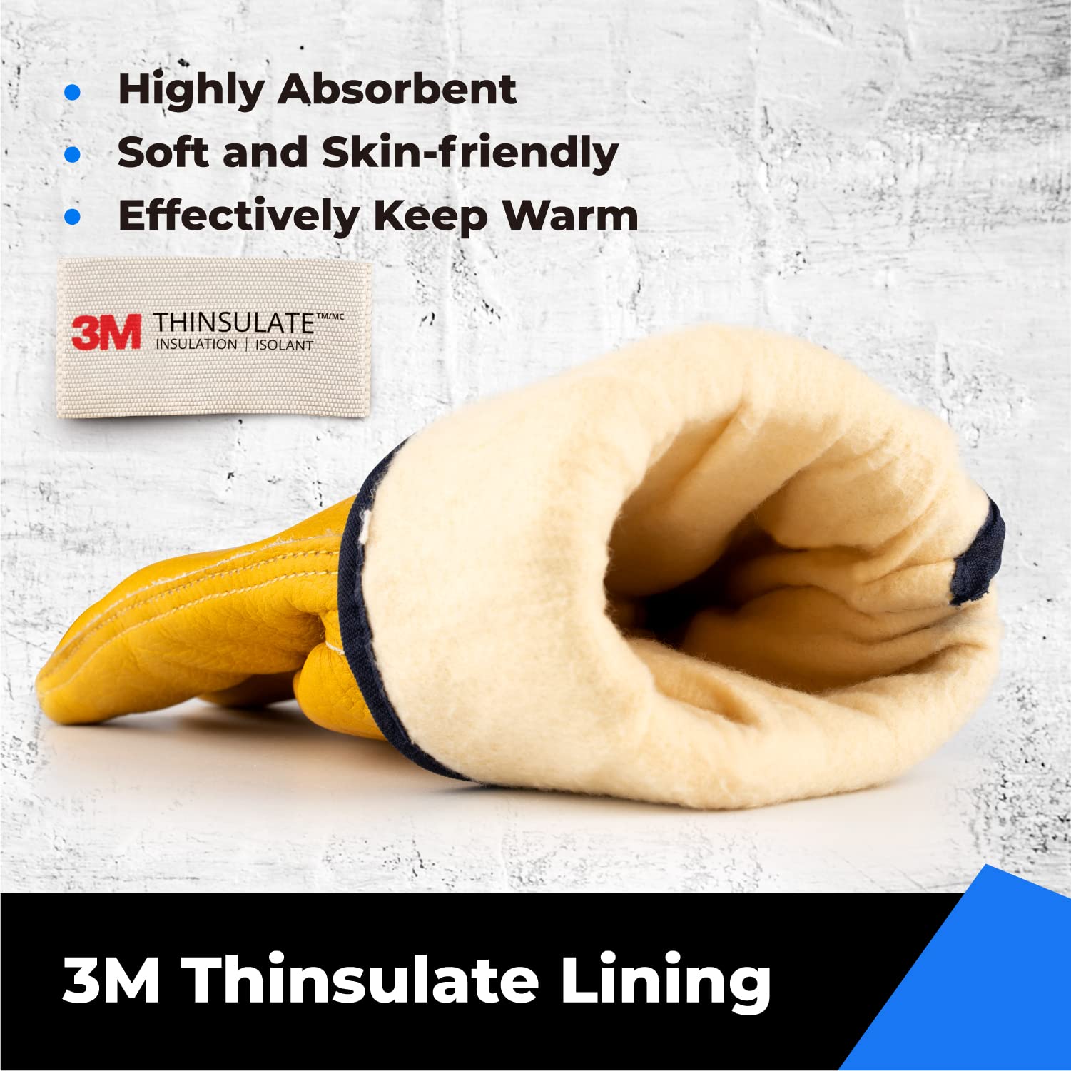 2 Pairs Winter Leather Work Gloves, Warm Thinsulate Lining for Cold Weather