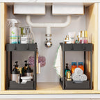 Under Sink Organizer 2 Pack Pull Out Sliding 2 Tier Cabinet Black