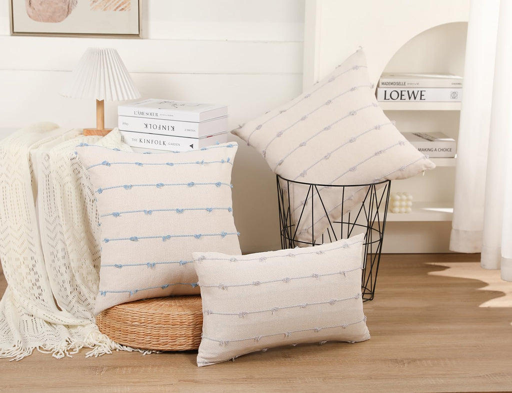 NUYECY Set of 2 Boho Throw Pillow Covers 28x28,Stone Grey and White Neutral