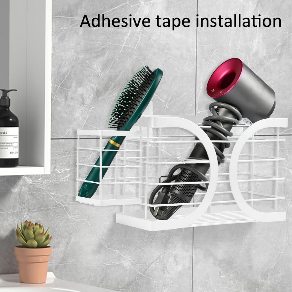 ziroland Elegant White Wall Mounted Hair Dryer Holder - Stylish Bathroom
