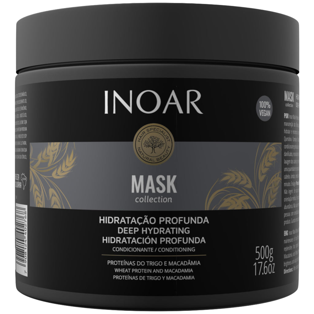 INOAR Hair Mask Macadamia Oil Wheat Protein Deep Hydration Repair 17.6oz Moist
