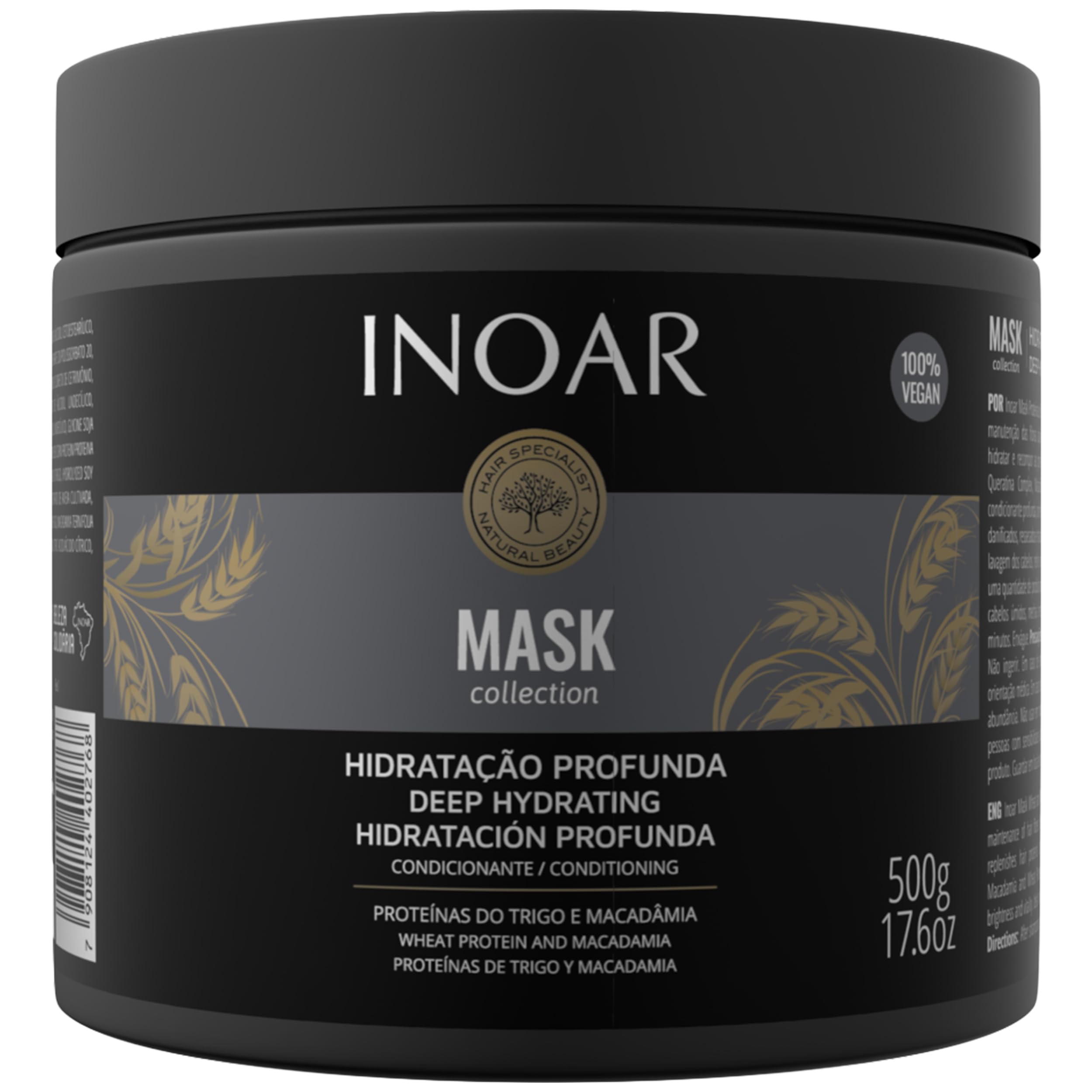 INOAR Hair Mask Macadamia Oil Wheat Protein Deep Hydration Repair 17.6oz Moist