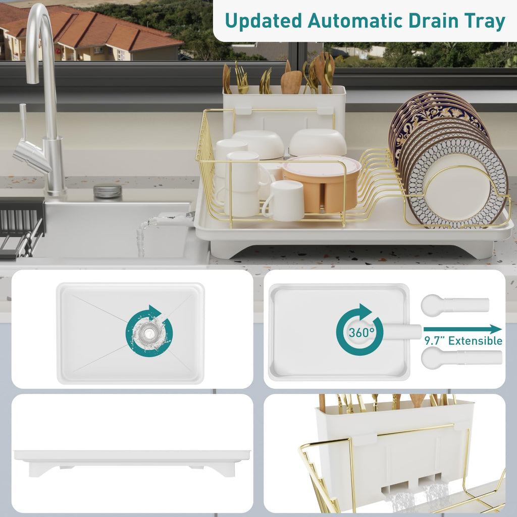 Buruis Gold Stainless Steel Dish Drying Rack Large Kitchen Countertop Organizer
