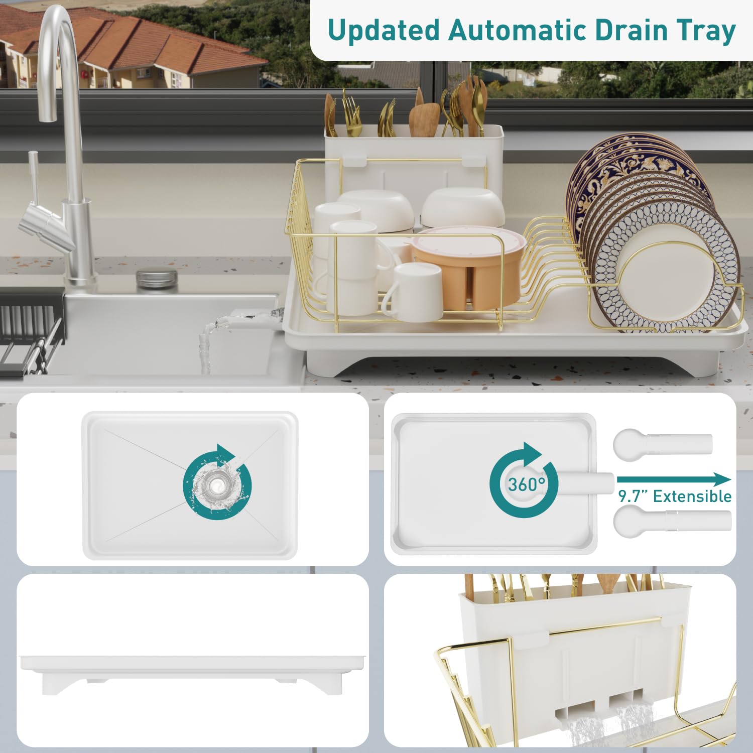Buruis Gold Stainless Steel Dish Drying Rack Large Kitchen Countertop Organizer