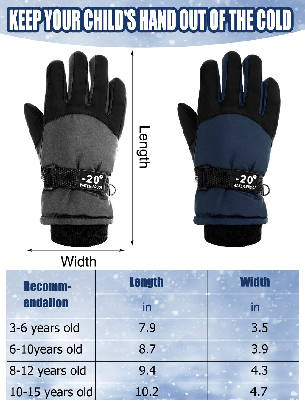 SATINIOR 2 Pairs Kids Waterproof Winter Snow Gloves Ski Gloves for Boy Girl