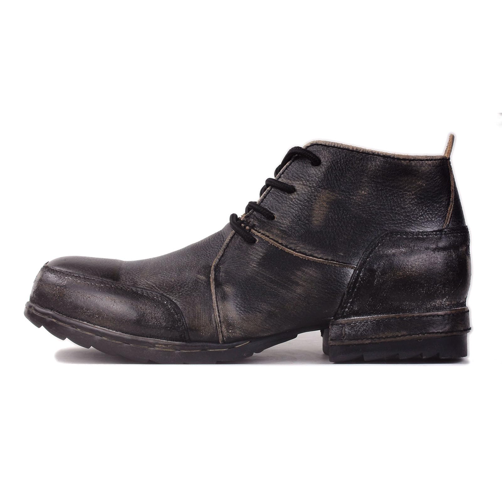 OSSTONE Vintage Black Moto Boots for Men Fashion lace-up Leather Retro Chukka Boots Casual Shoes OS-6015-7-Vintage-Black-12-R, Men's Size US12