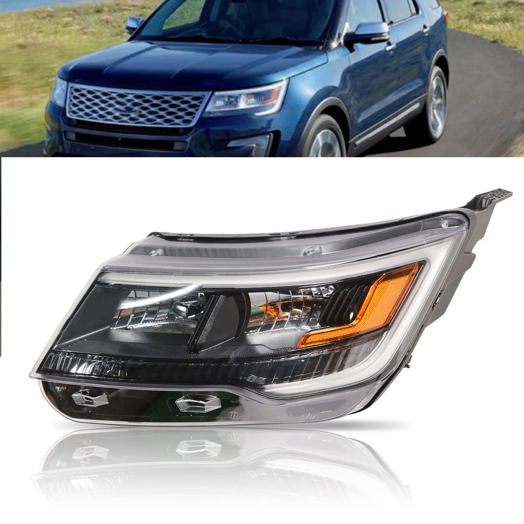 BoardRoad Projector Headlights Headlamps Black Fits 2016-2017 Ford Explorer