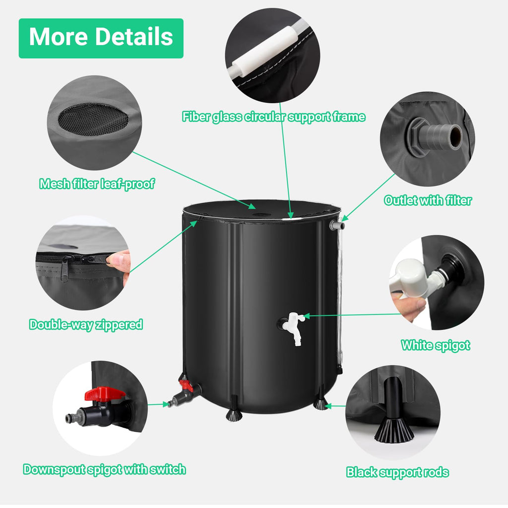 FAMIROSA 50 Gallon / 200L Rain Barrel, Collapsible Rain Barrels to Collect