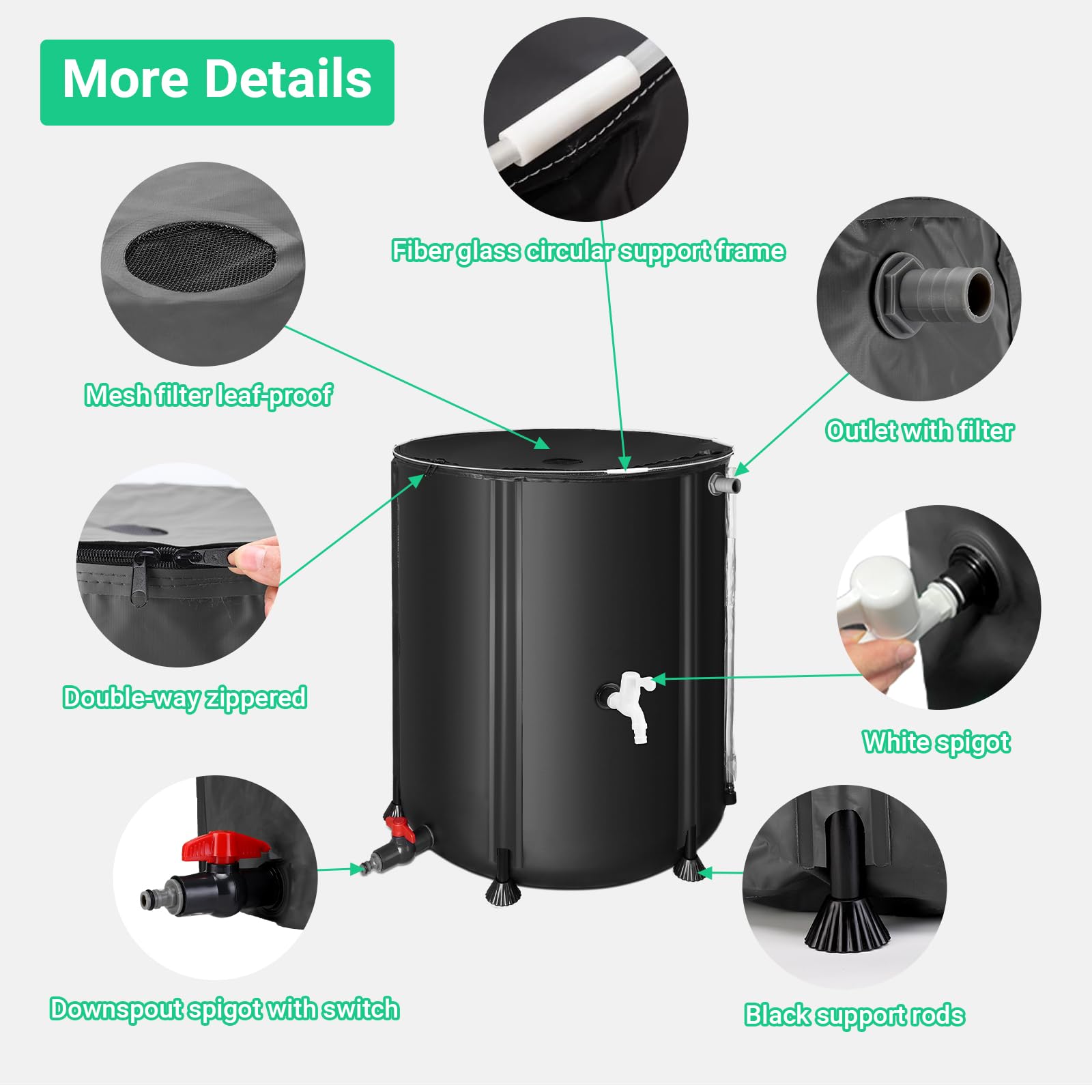 FAMIROSA 50 Gallon / 200L Rain Barrel, Collapsible Rain Barrels to Collect