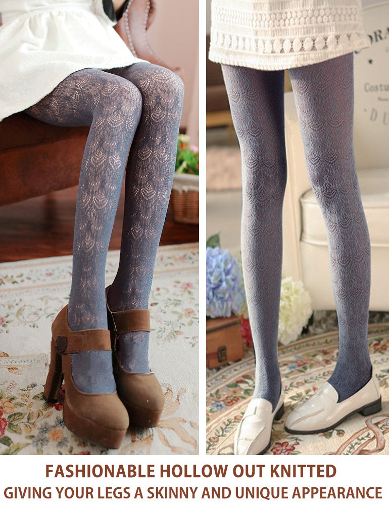 VERO MONTE 1 Pair Womens Patterned Lace Tights (Grey) Hollow Out Knit Stockings