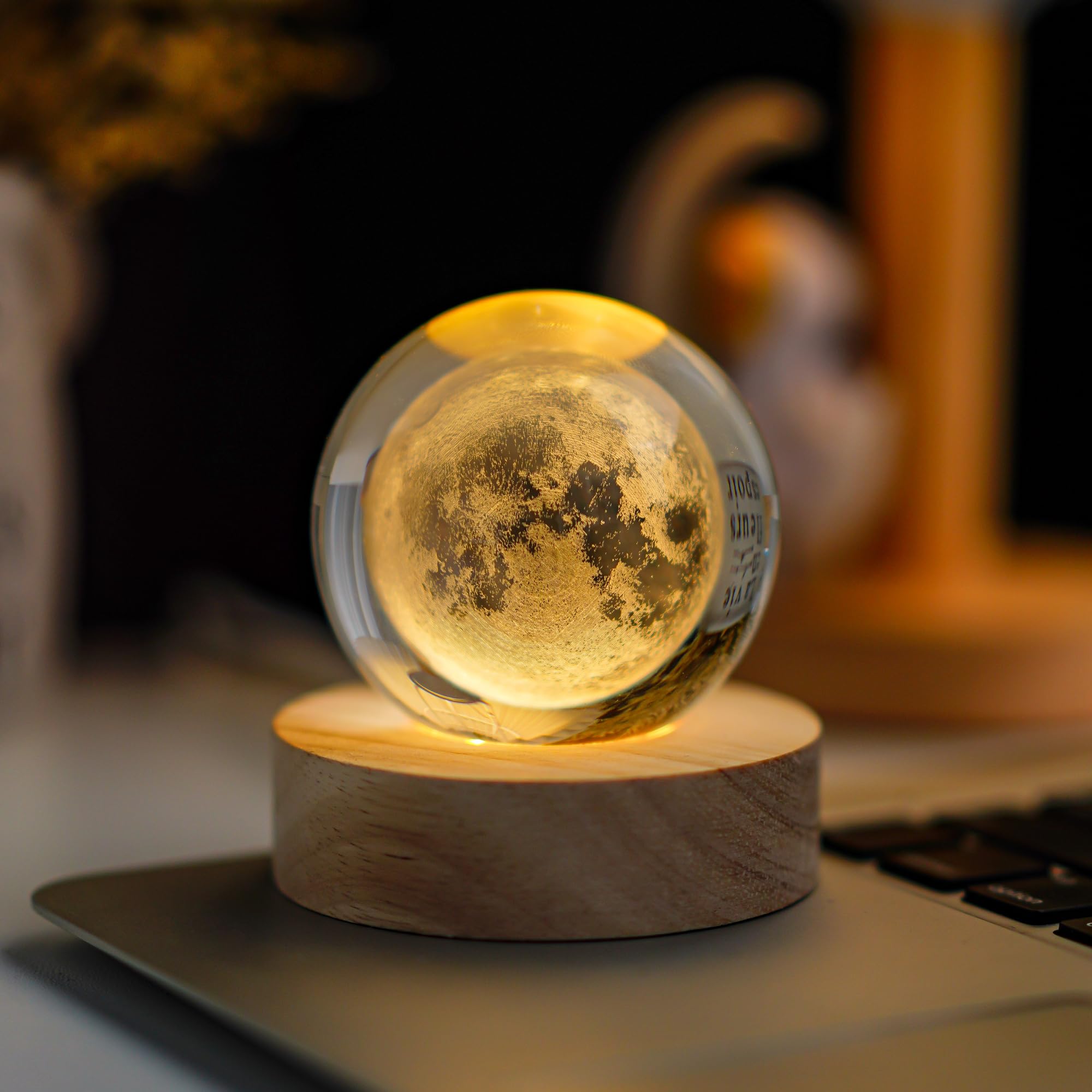 LOULIQIGIFT Crystal Moon Crystal Ball with Light Base Night Light 2.3Inches