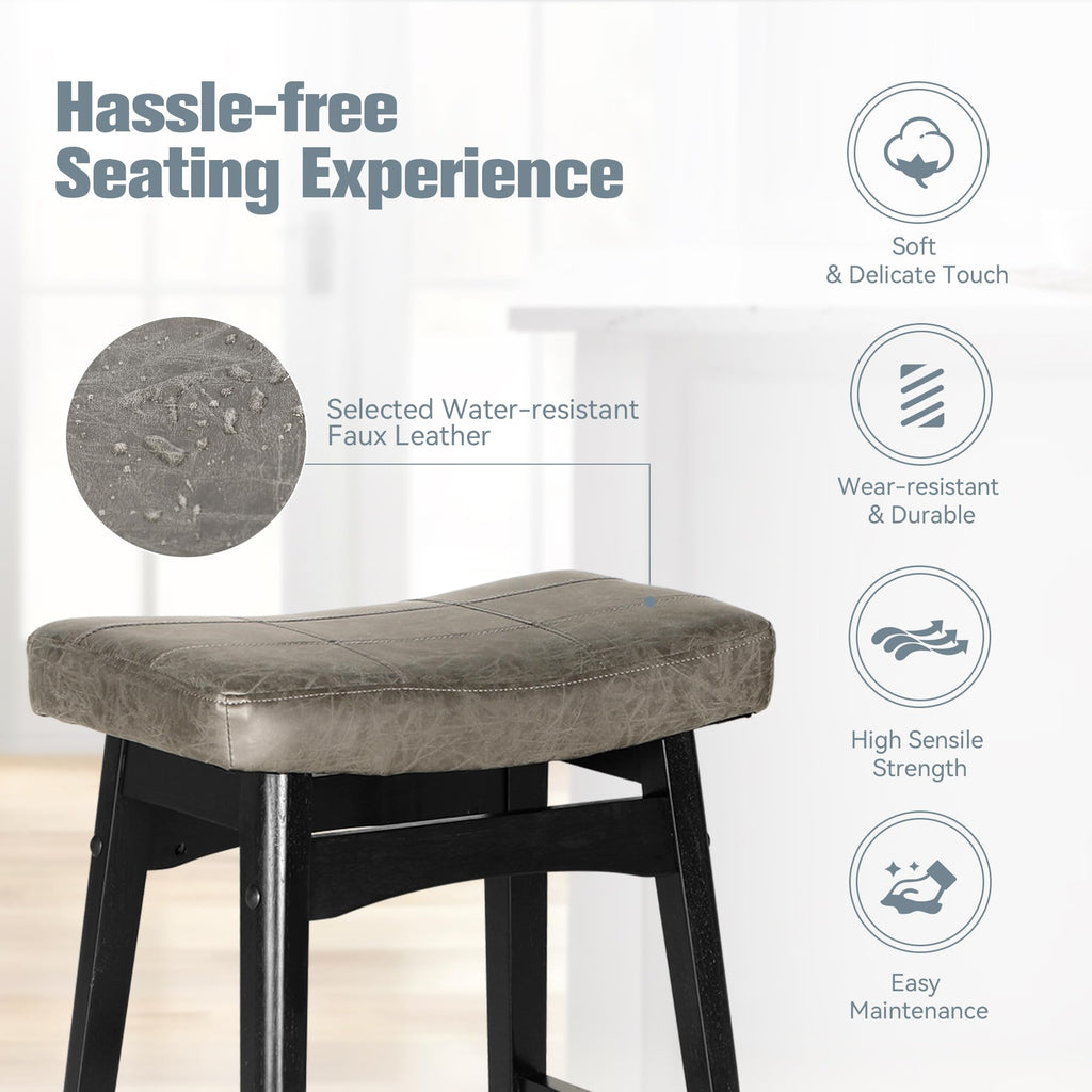 Erste!Bravo Grey Solid Wood Bar Stools Set of 2 for Kitchen Counter Height