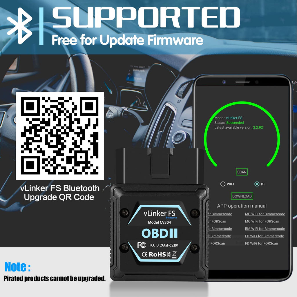 Vgate vLinker FS Bluetooth OBD2 Diagnostic Scan Tool, OBDII Car Code Reader for
