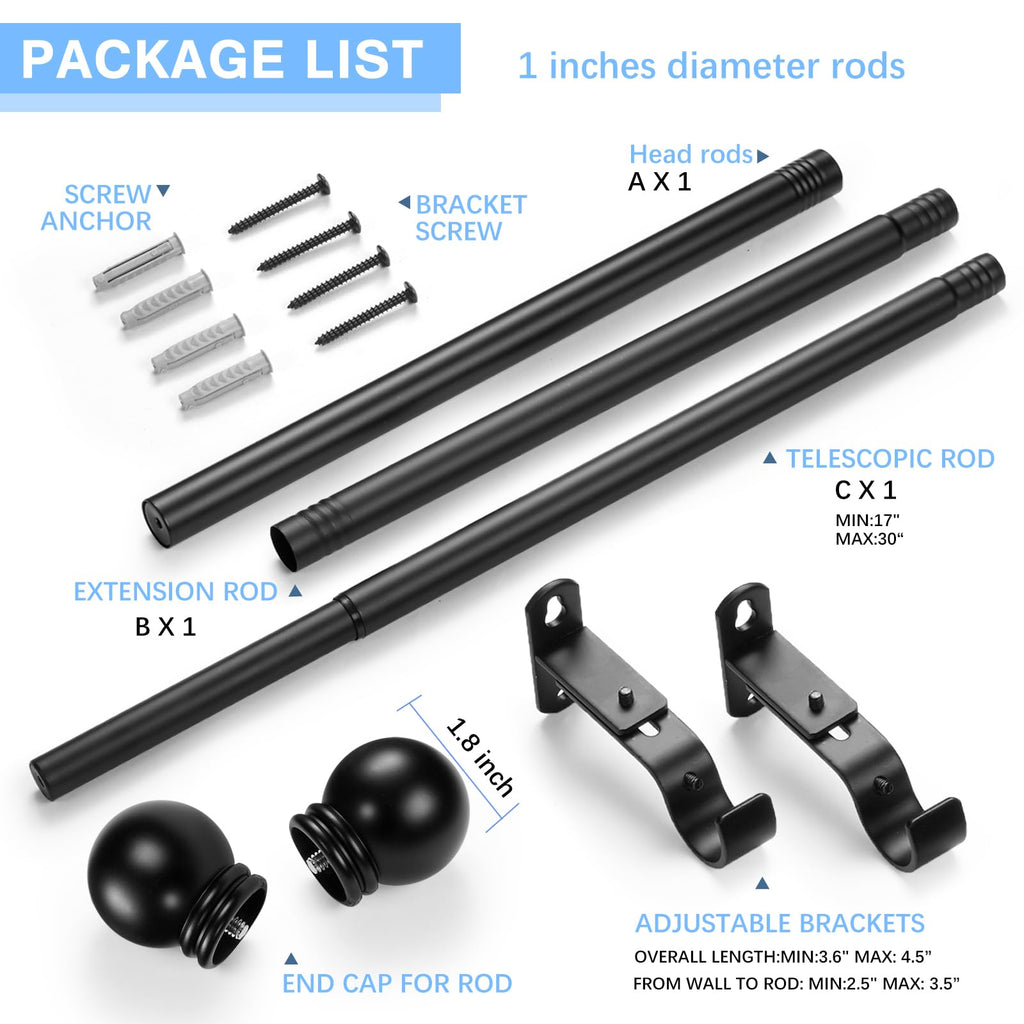 AMZSEVEN Curtain Rods for Windows 16 to 48 Inches, Curtain Rod Max Adjustable