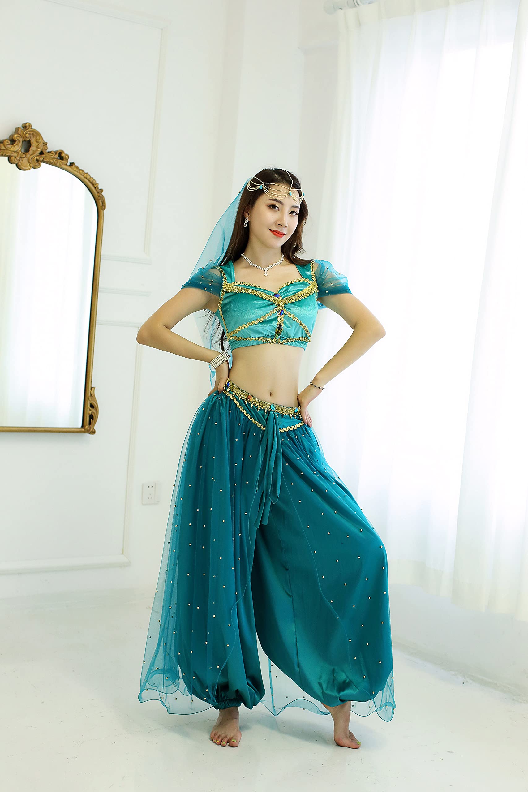 MISI CHAO Belly Dance Jasmine Costume - Aladdin Halloween Outfit Princess