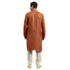 Sojanya (Since 1958 Men'S Jacquard Silk Orange & Gold Kurta & Off-White Churidar
