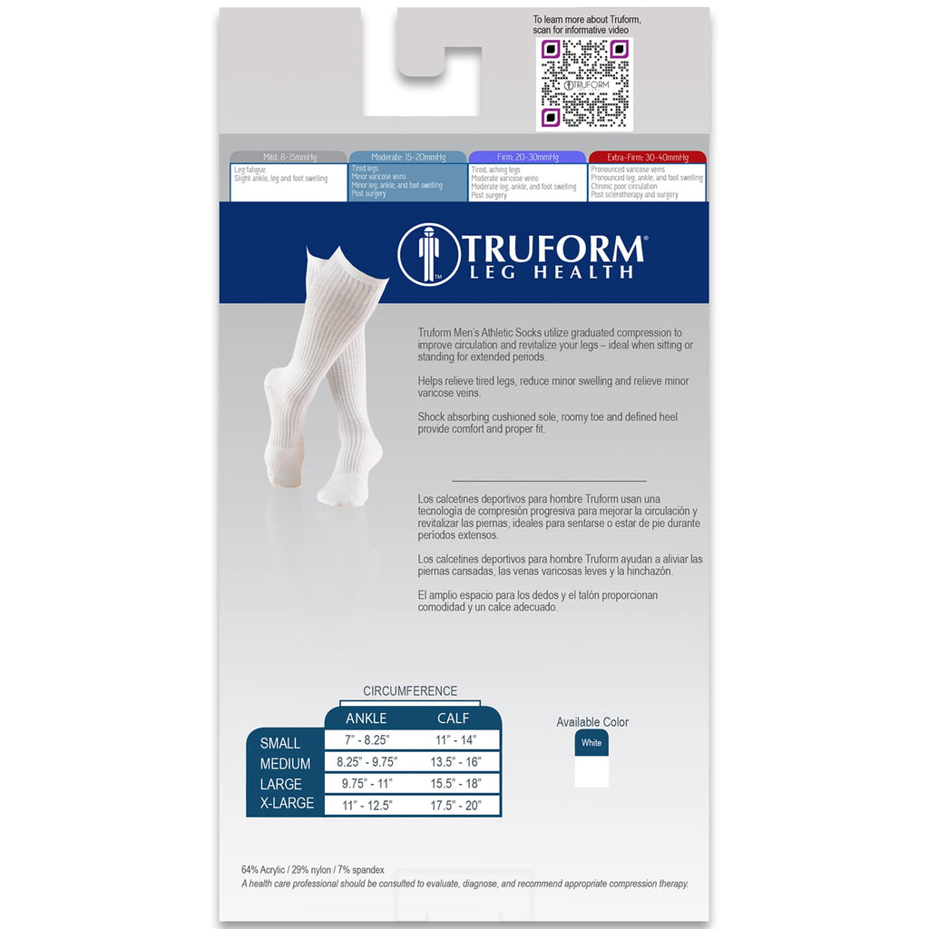 Truform Leg Health 15-20 mmHg Men's Atheletic Socks Knee High Over Calf